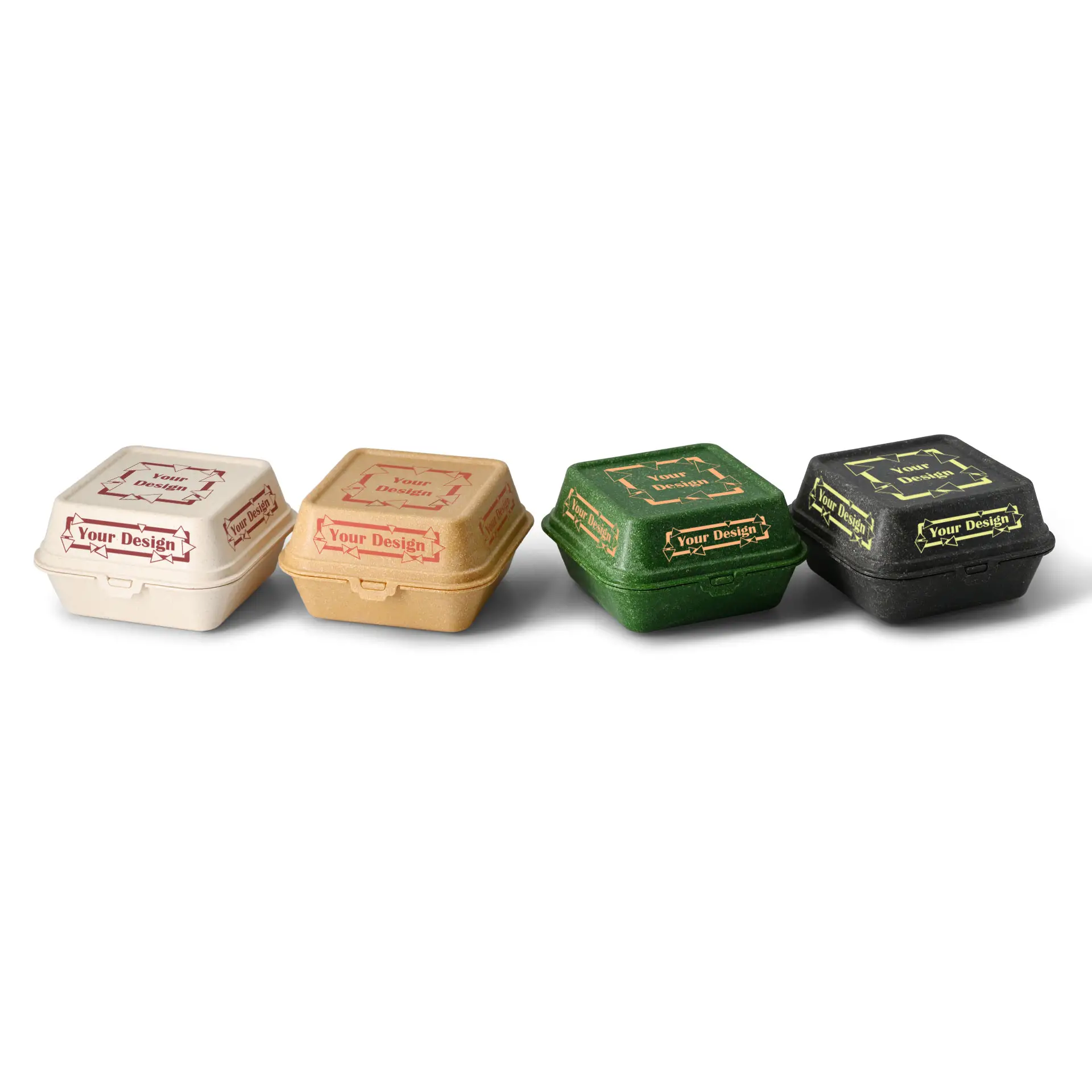 Reusable hamburgerdoosjes bedrukken "merways Box" (4 vlakken) 16 x 15 x 8,5 cm, cashew / crème-wit