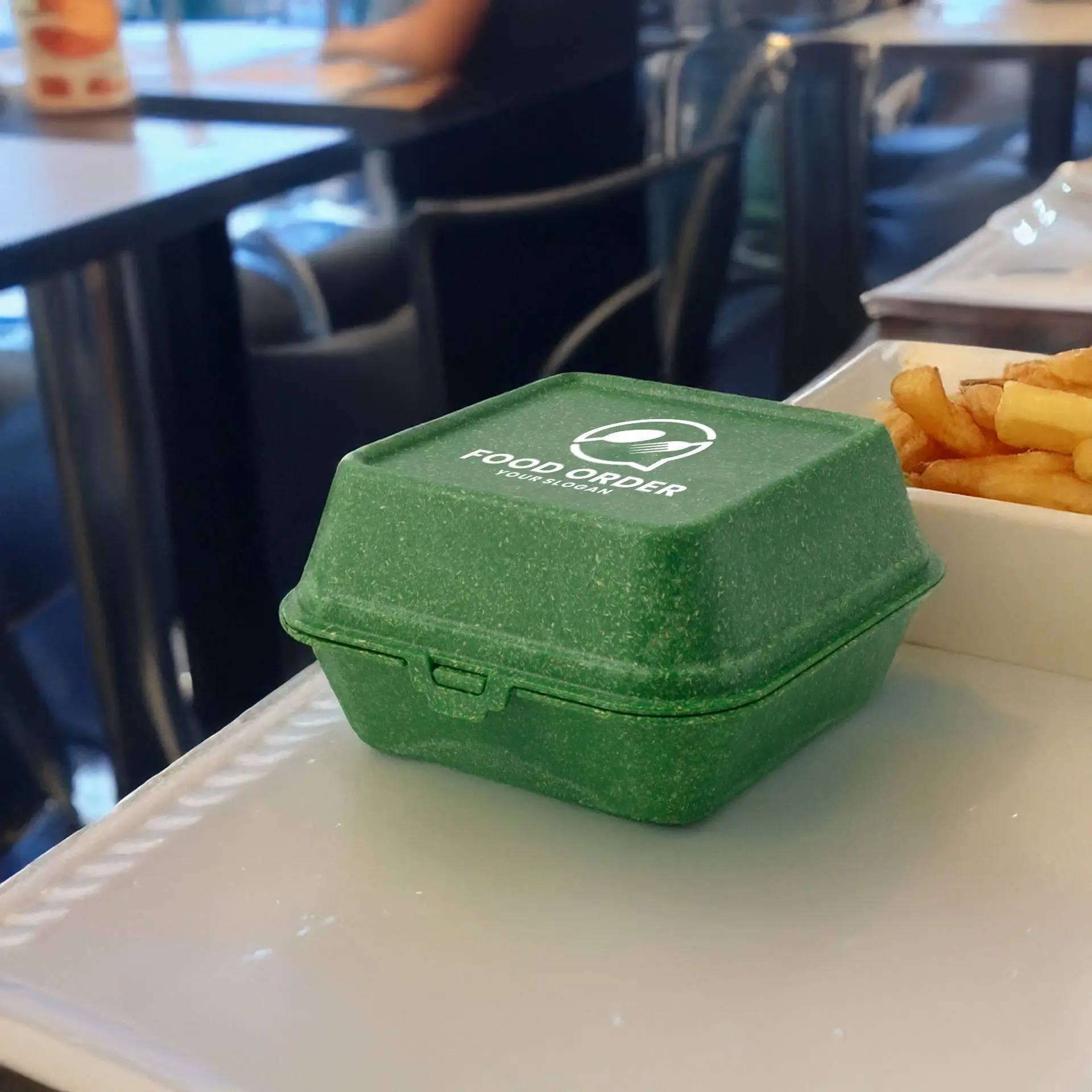 Reusable hamburgerdoosjes bedrukken "merways Box" (1 vlak) 16 x 15 x 8,5 cm, spinazie / donkergroen