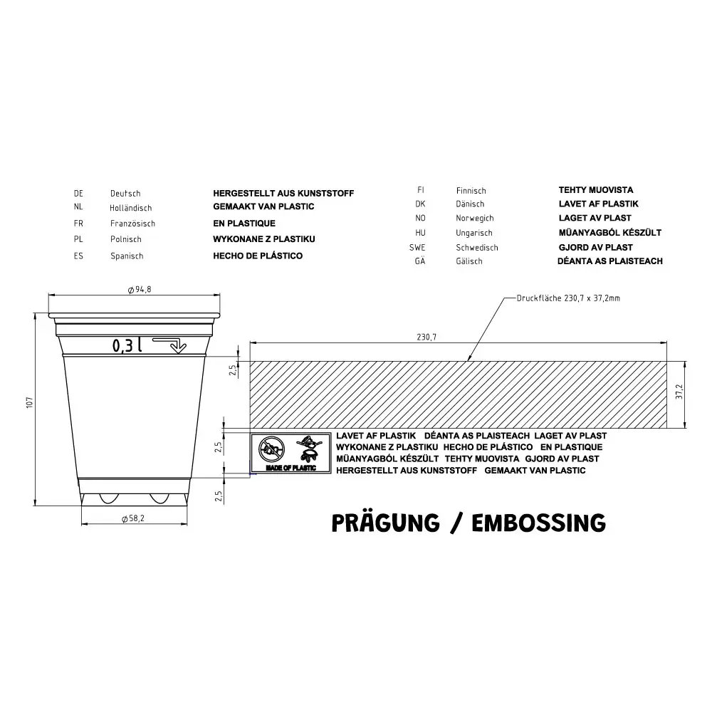 PLA transparante beker 300 ml / 12 oz, Ø 95 mm