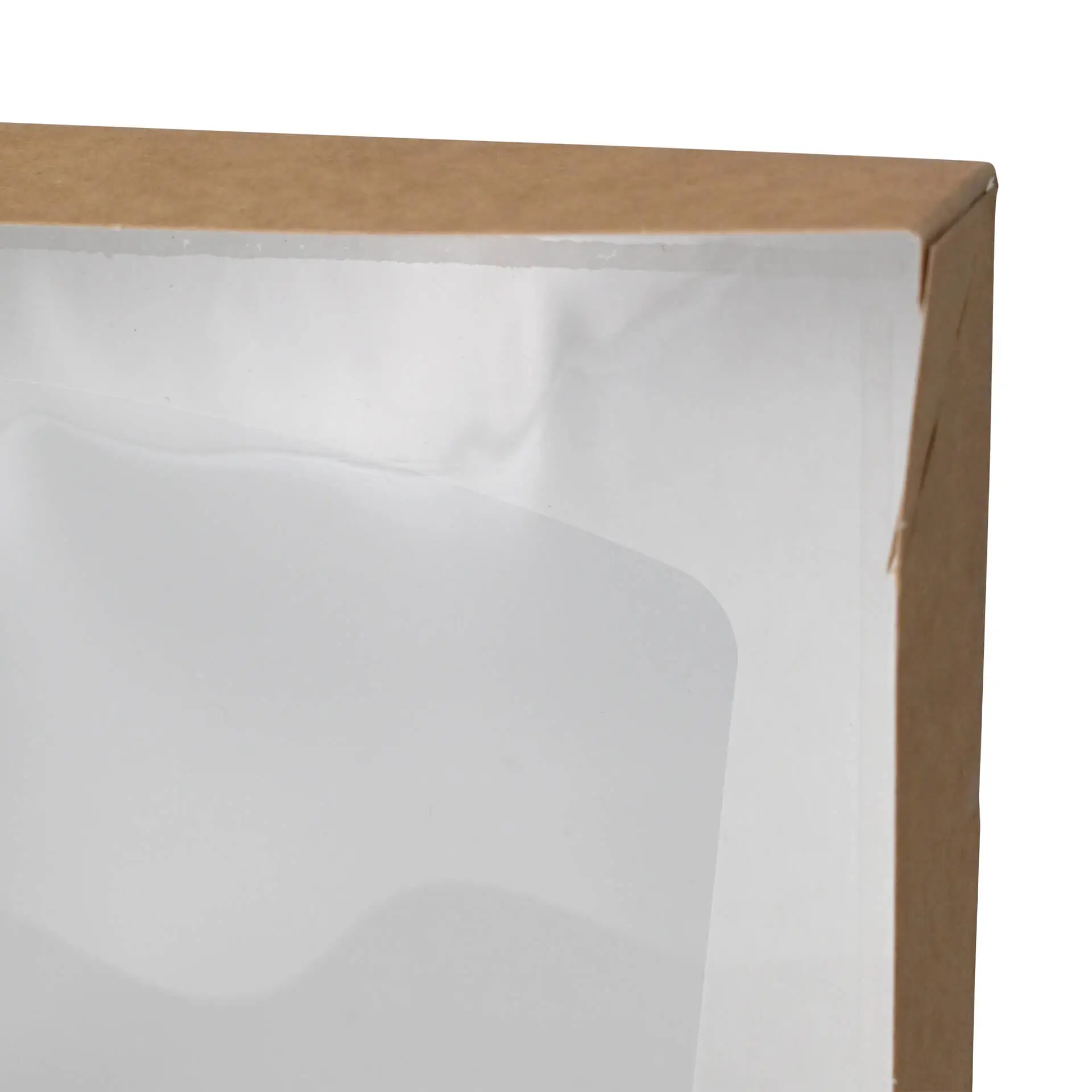 Kartonnen vensterdozen 20 x 12 x 4 cm, 900 ml, cellulose-venster, buiten bruin, binnen wit, opvouwbaar