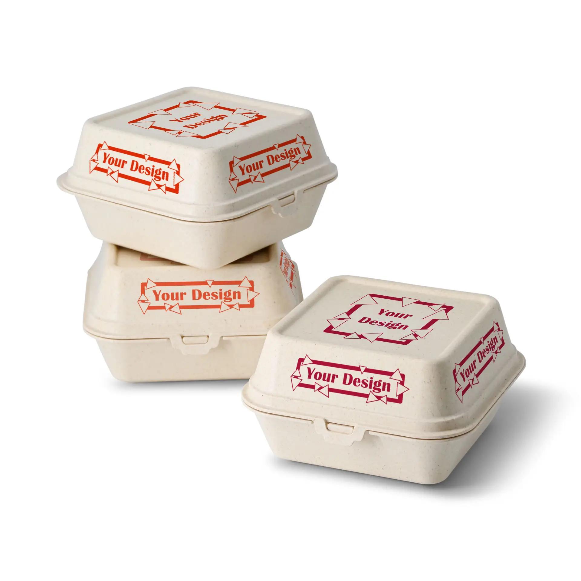 Reusable hamburgerdoosjes bedrukken "merways Box" (4 vlakken) 16 x 15 x 8,5 cm, cashew / crème-wit