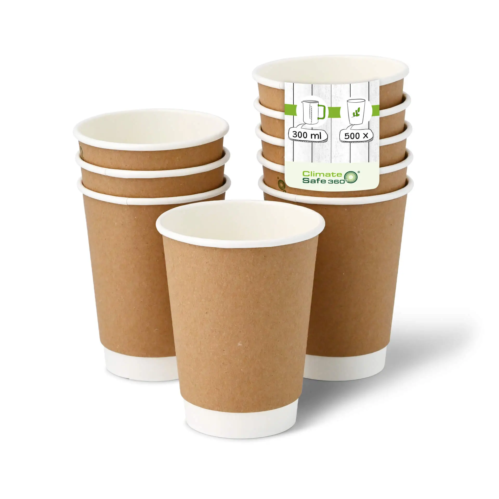 Koffiebekers to go van karton (gecoat), dubbelwandig, 300 ml / 12 oz, Ø 80 mm, bruin, binnenkant wit